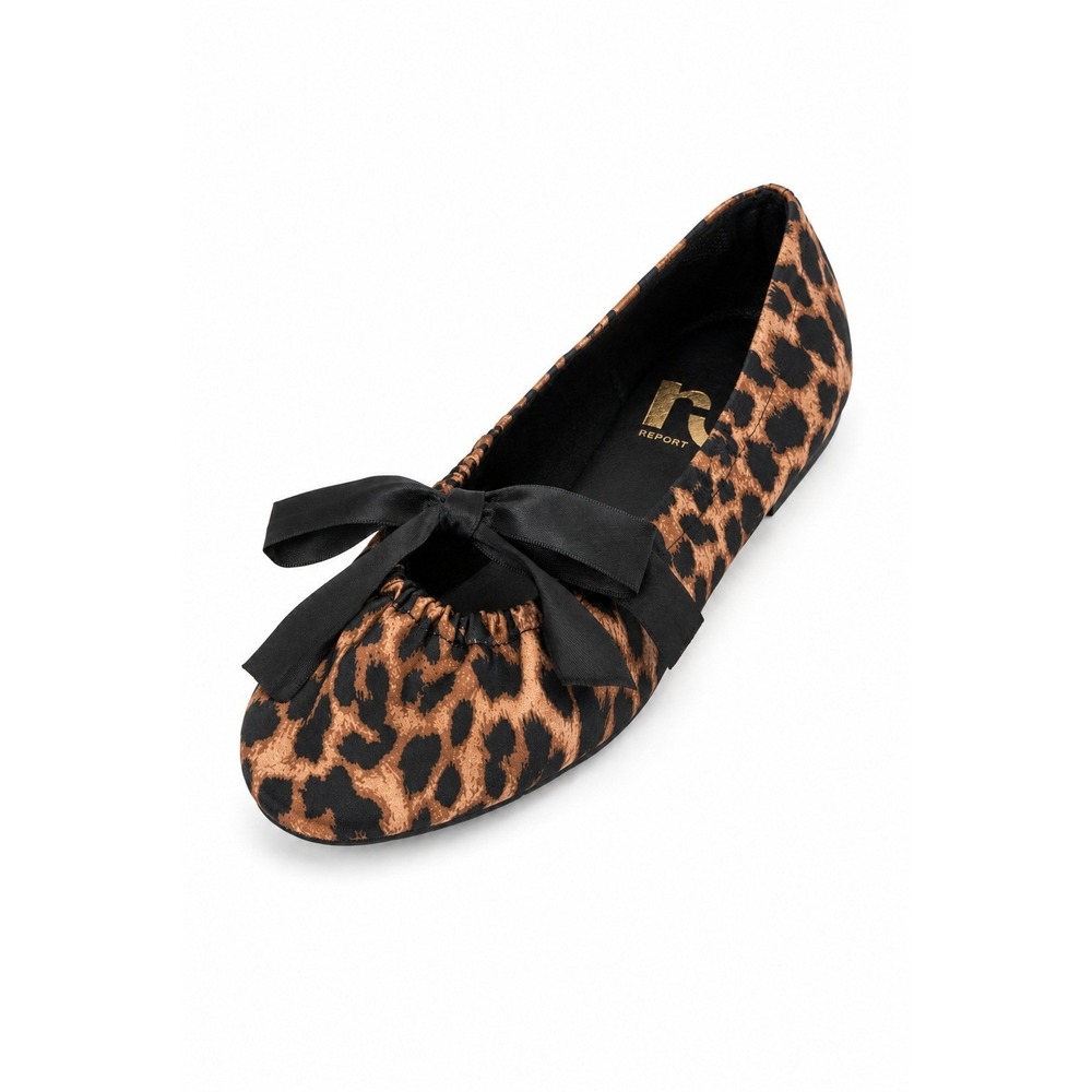 Report Walnut Leopard Print Ribbon Bow Ballet Flats Women 7.5 Brown Animal Print